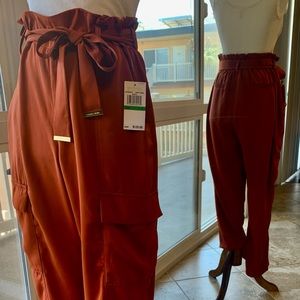 MICHAEL Michael Kors Burnt Umber Paper Bag Waist Cargo Pants L